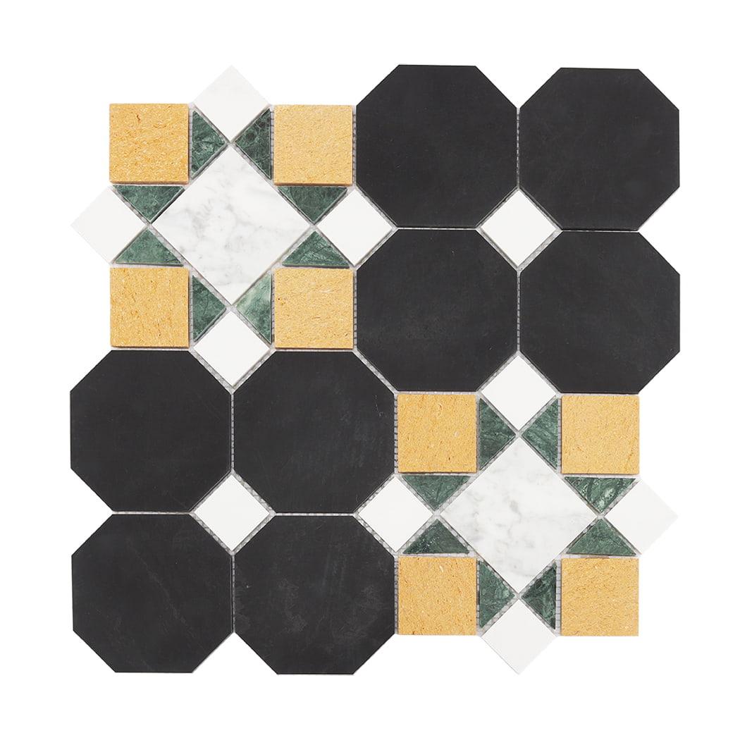 Multicolor Geometric Marble Mosaic Tile — mosaic ghép nghệ thuật bằng đá marble tự nhiên