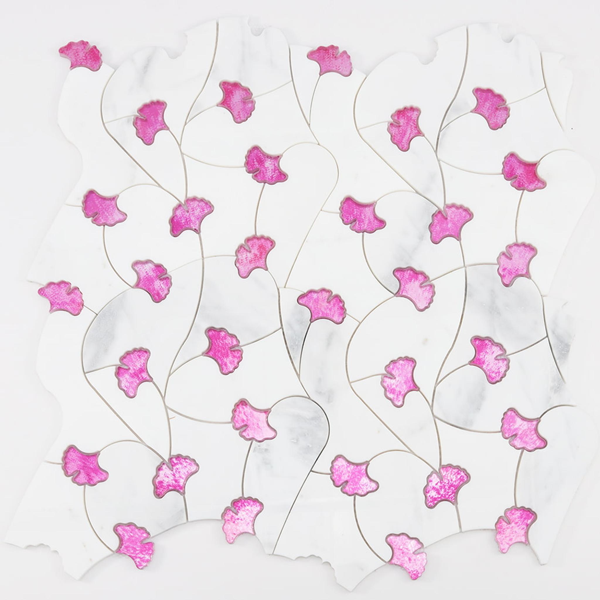 Marble and Glass Waterjet Floral Mosaic Tile — mosaic hoa văn waterjet bằng đá marble tự nhiên