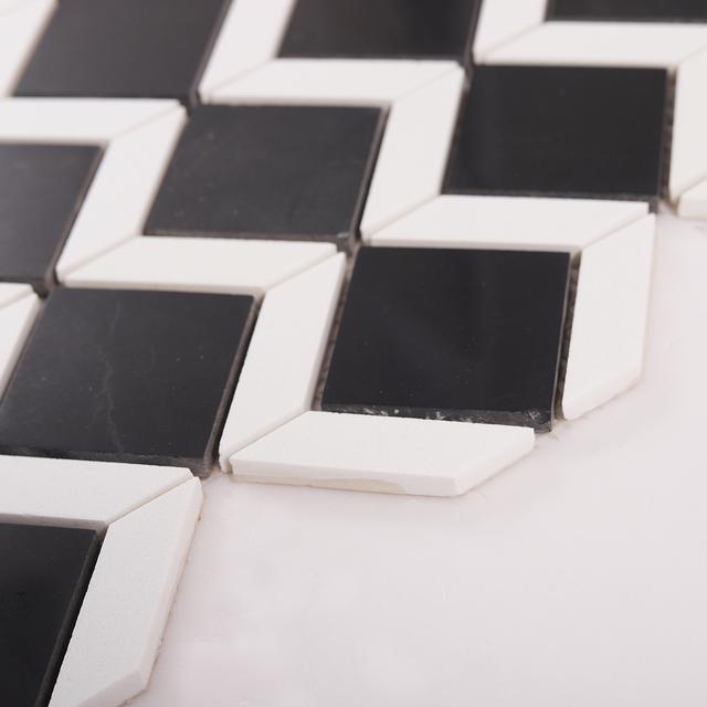 White and Black Geometric Square Marble Tile — mosaic vuông bằng đá marble đen & trắng
