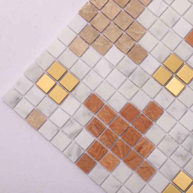Marble and Metal Houndstooth Mosaic Tile — mosaic vuông bằng đá marble tự nhiên