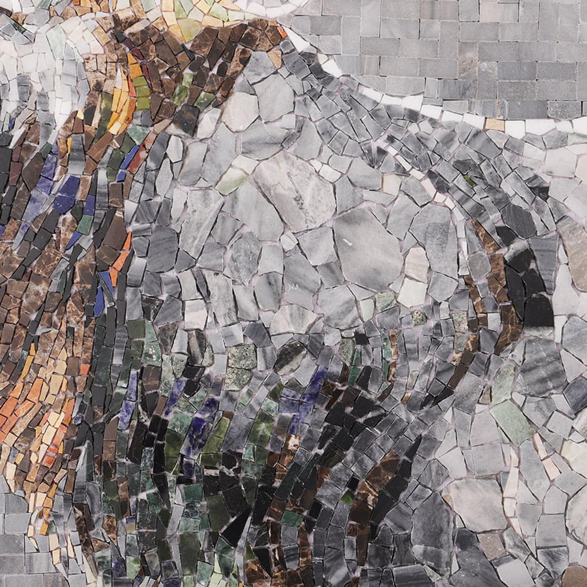 Grey Stag Mosaic Tile Mural: Elegant Marble Wall Art — mosaic ghép nghệ thuật bằng đá marble xám
