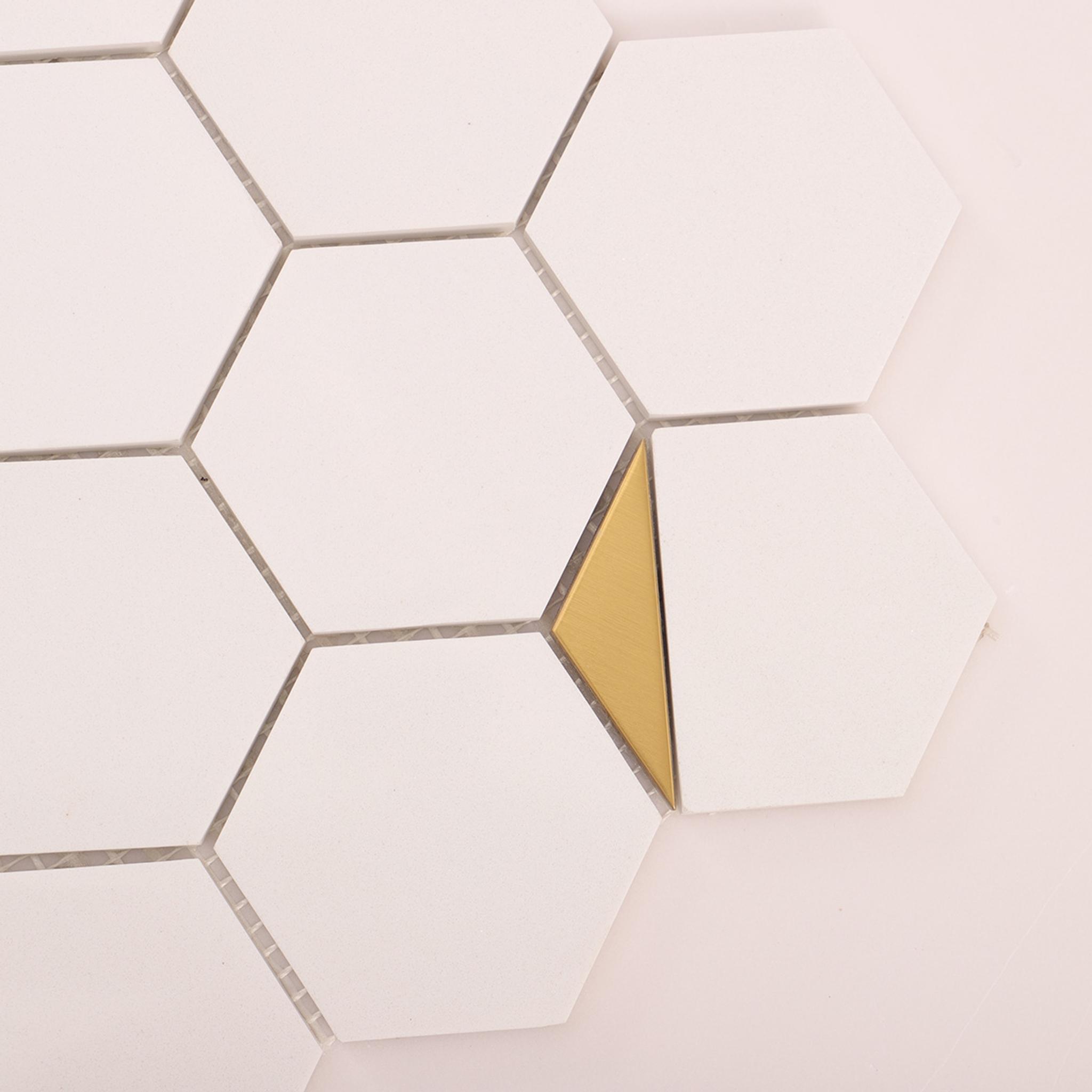 White Hexagon Honed Marble Mix Metal Mosaic Tiles — mosaic lục giác bằng đá marble trắng