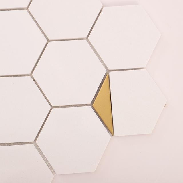 White Hexagon Honed Marble Mix Metal Mosaic Tiles — mosaic lục giác bằng đá marble trắng