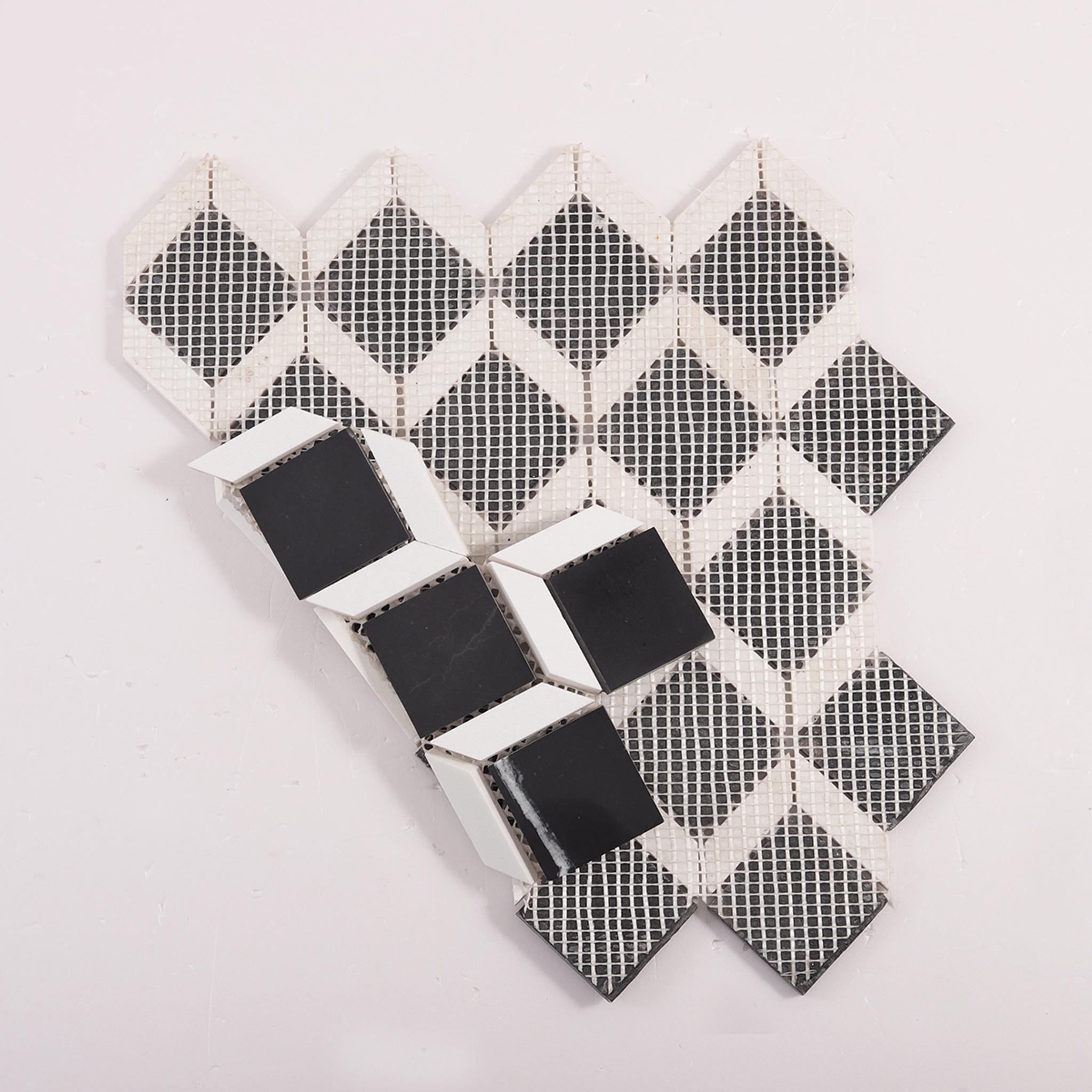 White and Black Geometric Square Marble Tile — mosaic vuông bằng đá marble đen & trắng