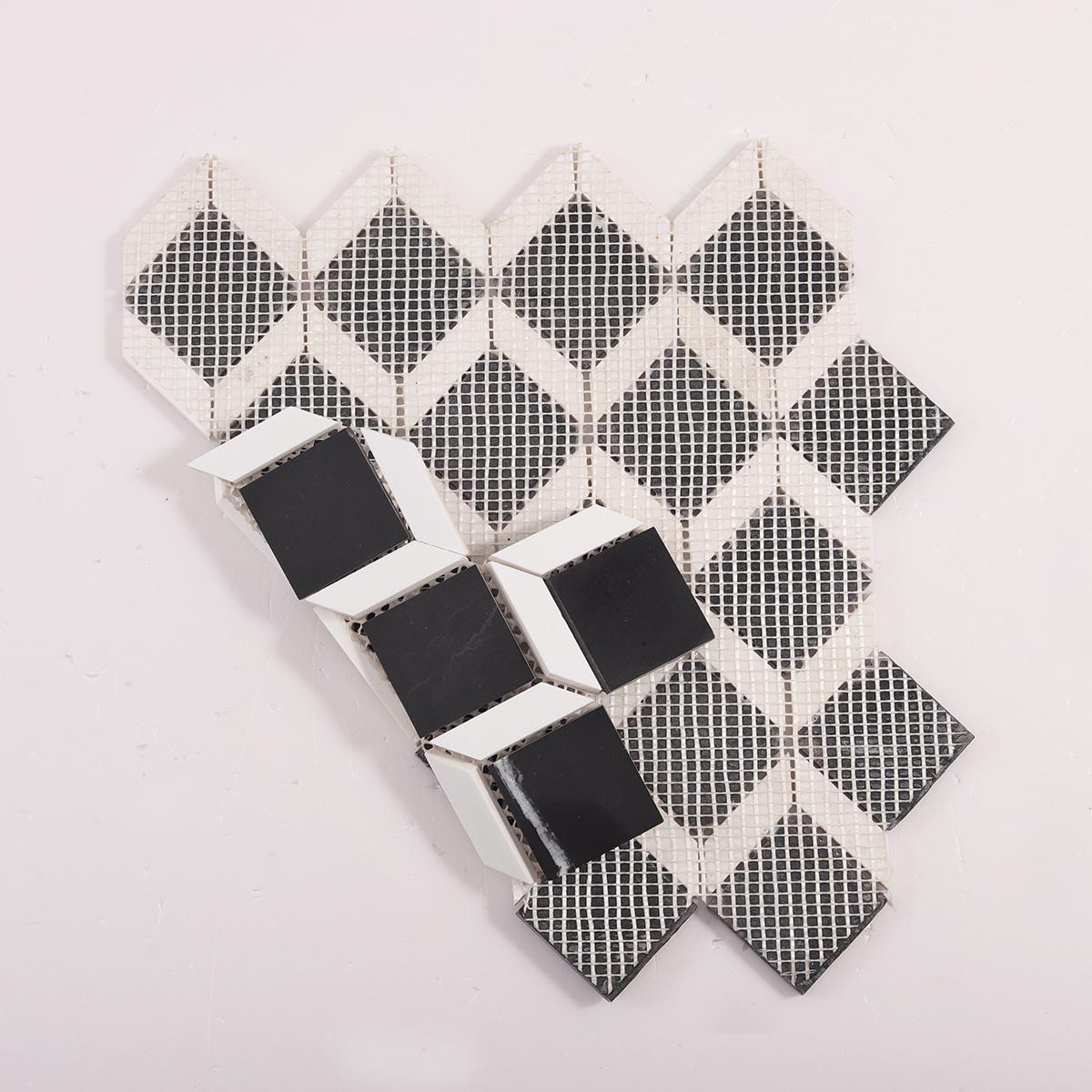 White and Black Geometric Square Marble Tile — mosaic vuông bằng đá marble đen & trắng