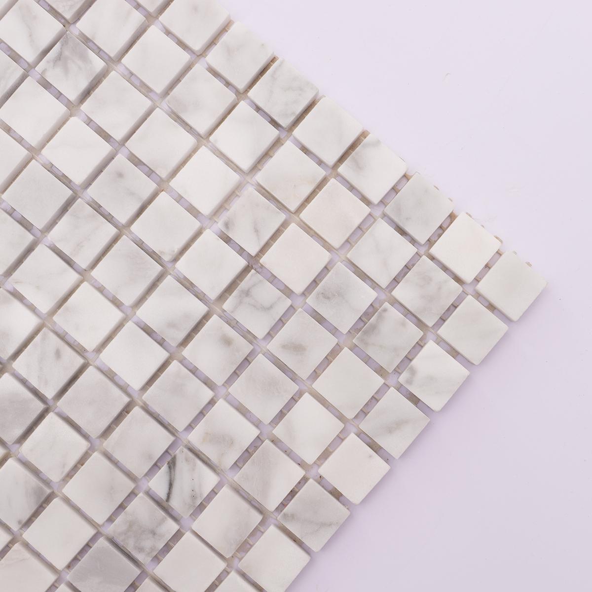 Carrara White Honed Marble Square Mosaic Tiles — mosaic vuông bằng đá marble trắng & trắng Carrara