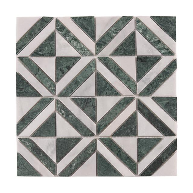 Green and White Triangle Marble Mosaic Tiles — mosaic ghép nghệ thuật bằng đá marble trắng & xanh lục