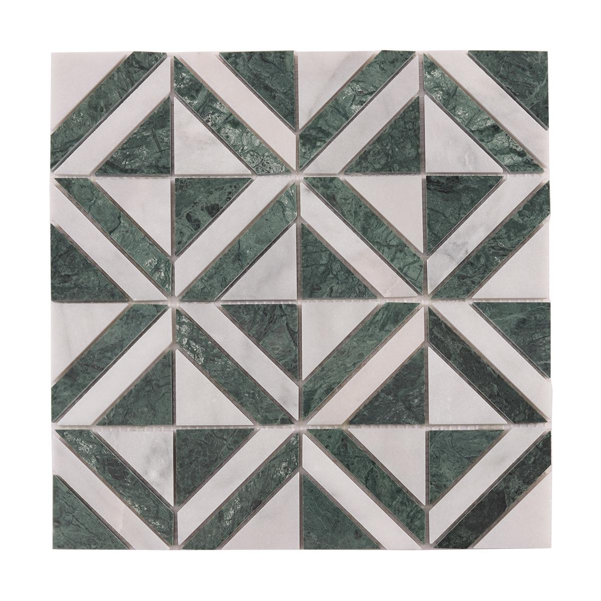 Green and White Triangle Marble Mosaic Tiles — mosaic ghép nghệ thuật bằng đá marble trắng & xanh lục