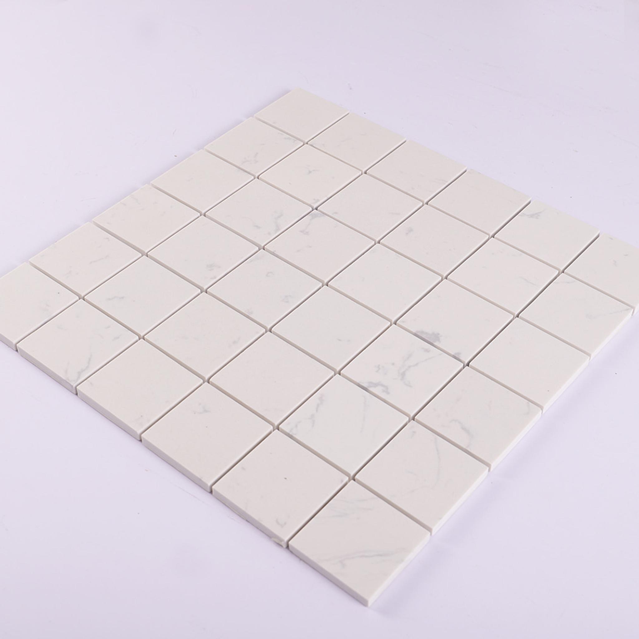 White Engineered Marble Square Mosaic Tile — mosaic vuông bằng đá marble trắng & đỏ