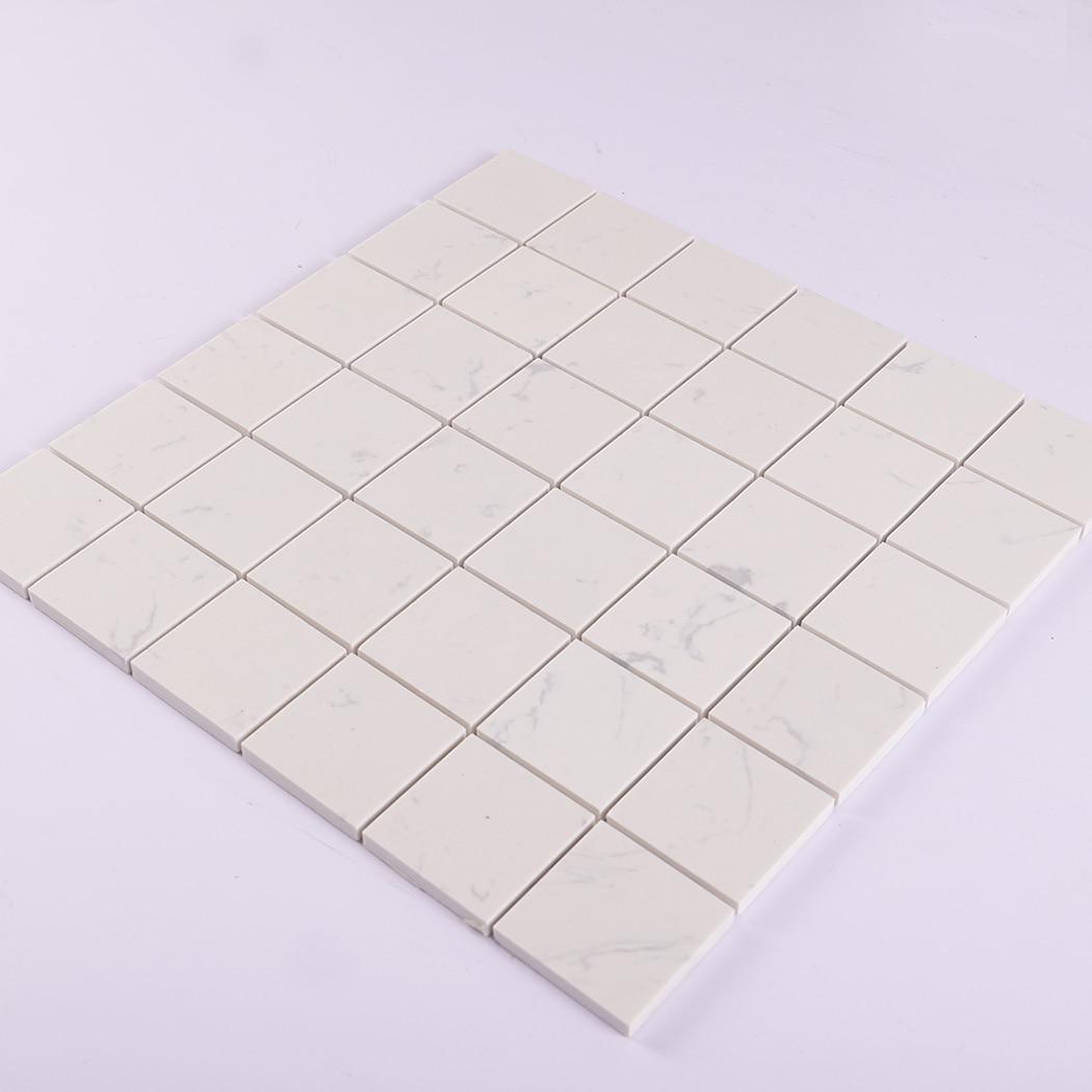 White Engineered Marble Square Mosaic Tile — mosaic vuông bằng đá marble trắng & đỏ