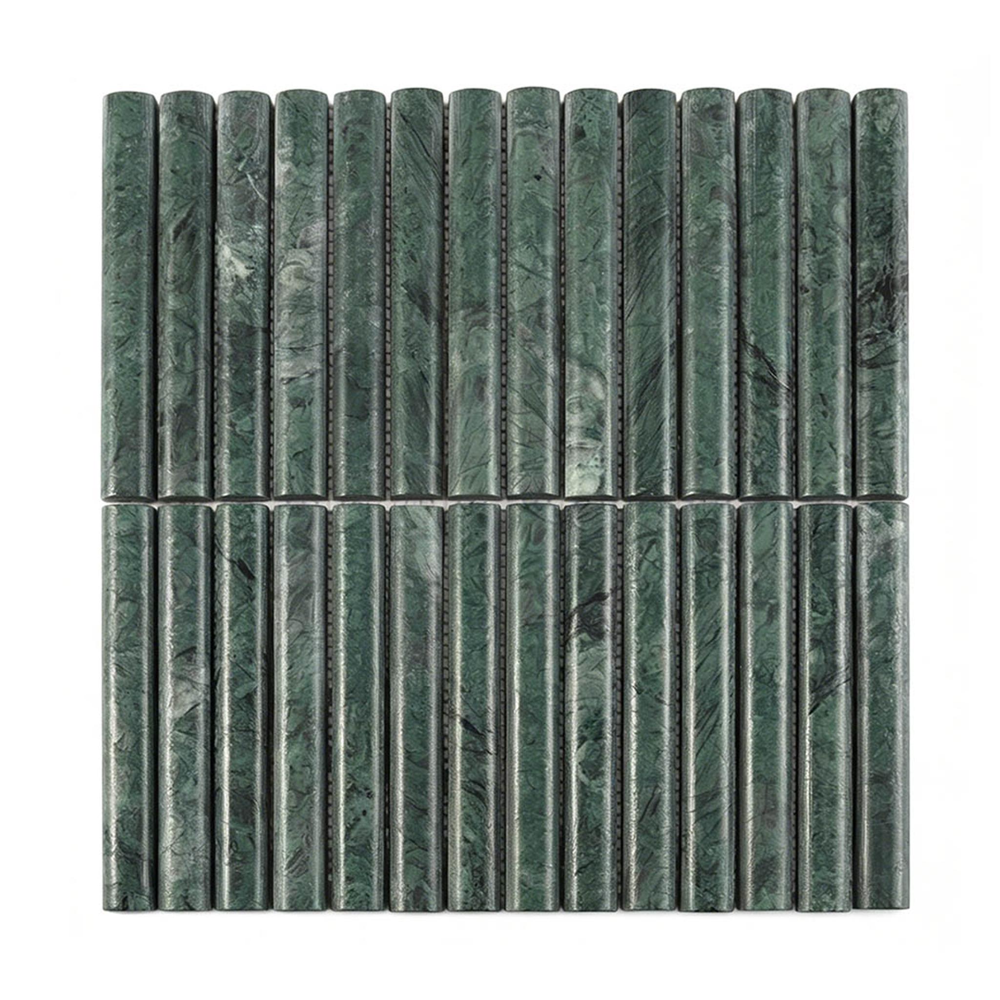 Half Round Vertical Linear Marble Tile Dark Green Fluted Mosaic — mosaic rãnh sọc (fluted) bằng đá marble xanh lục