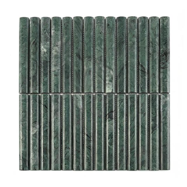 Half Round Vertical Linear Marble Tile Dark Green Fluted Mosaic — mosaic rãnh sọc (fluted) bằng đá marble xanh lục