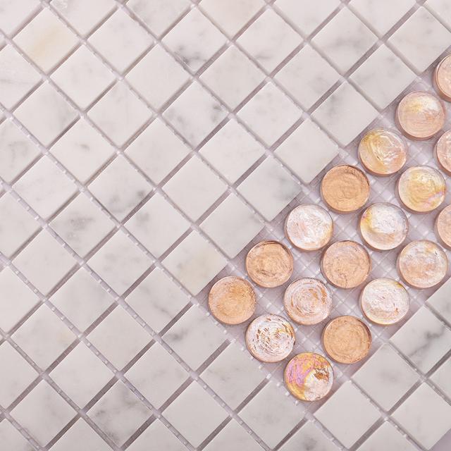 Glass and Marble Mosaic Floor Tile — mosaic ghép nghệ thuật bằng đá marble trắng