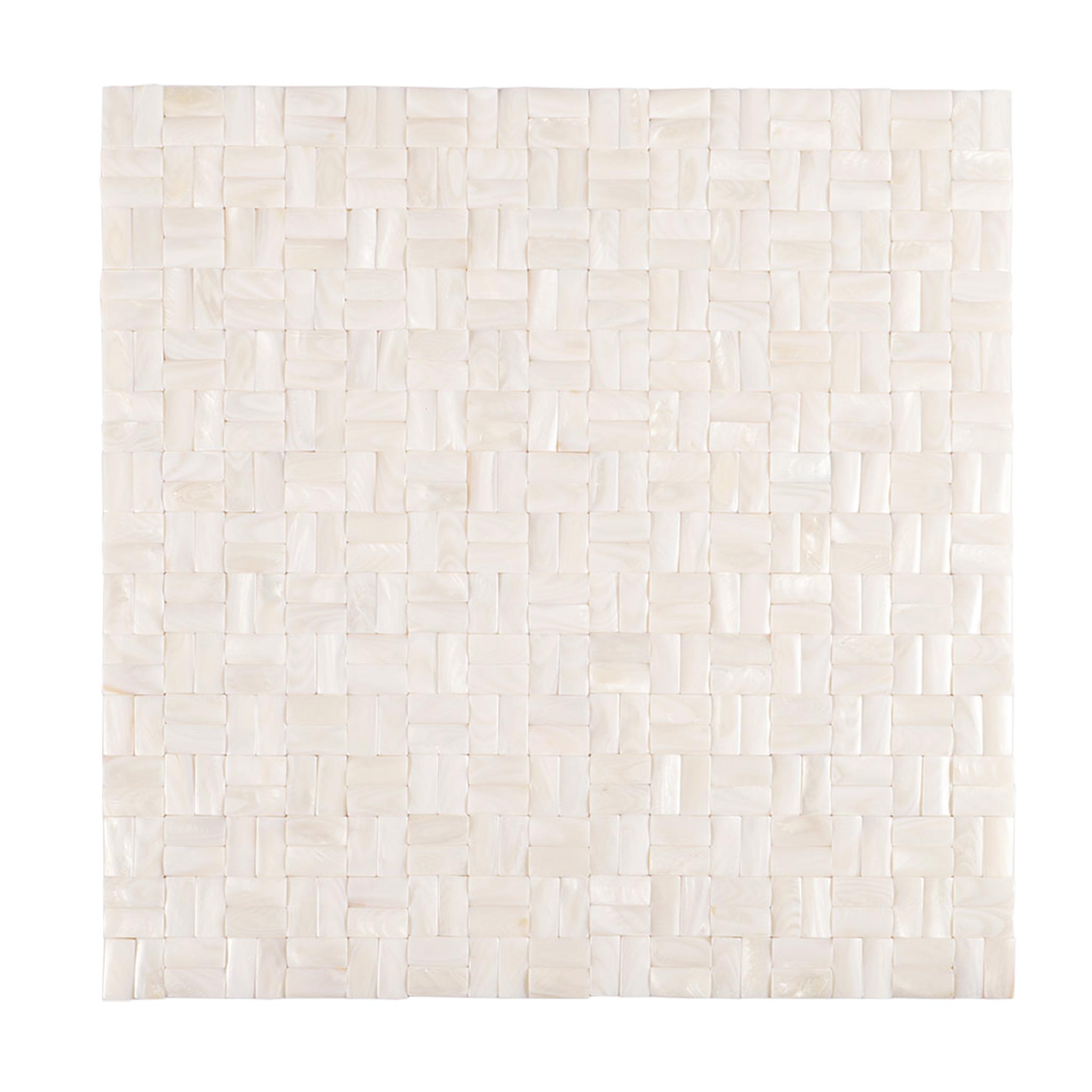 3D White Mother of Pearl Basket Weave Mosaic Tile — mosaic đan rổ (basketweave) bằng xà cừ trắng