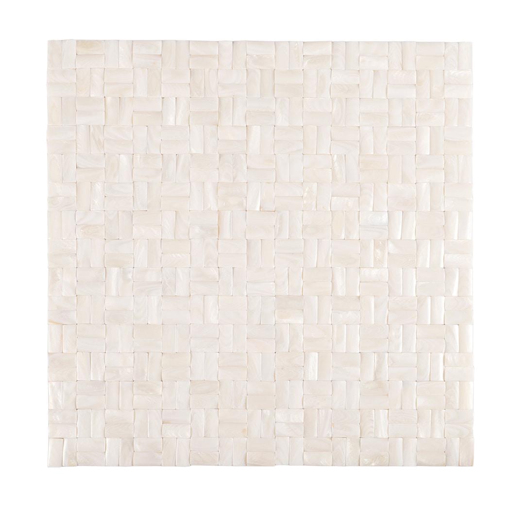 3D White Mother of Pearl Basket Weave Mosaic Tile — mosaic đan rổ (basketweave) bằng xà cừ trắng