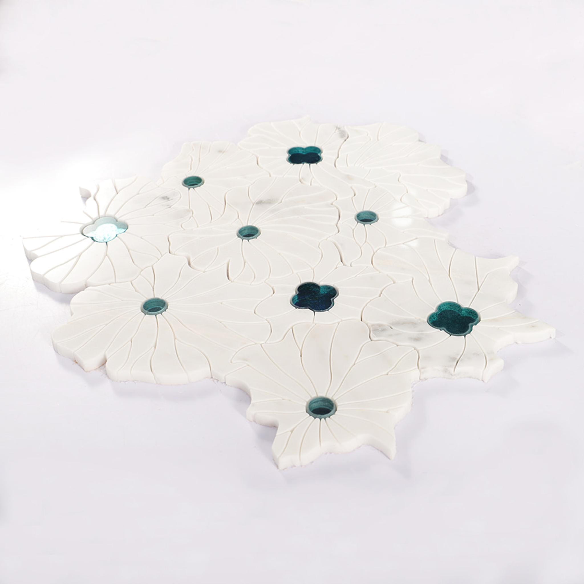 Waterjet Marble with Glass Flower Mosaic Tile — mosaic hoa văn waterjet bằng đá marble tự nhiên