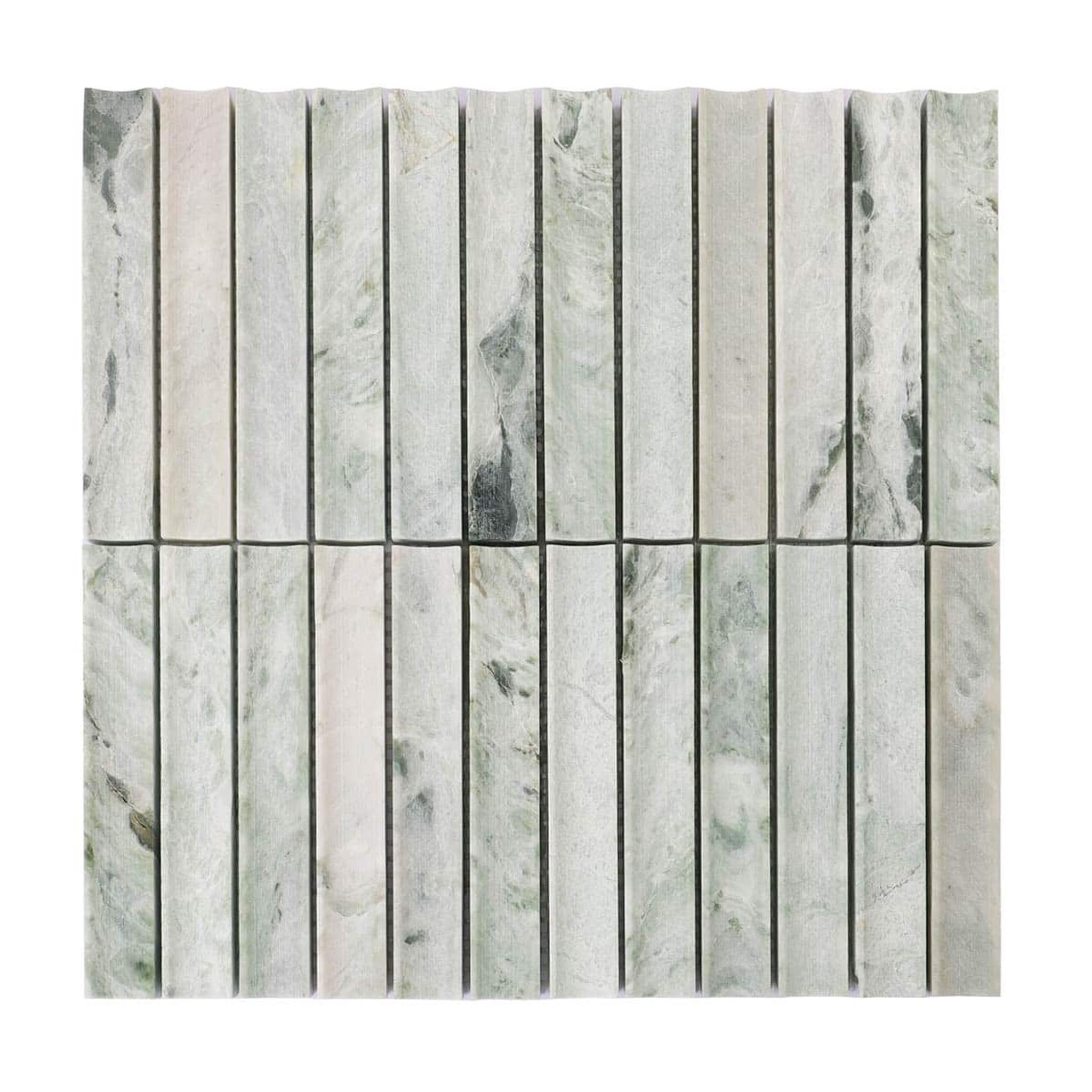 Ming Green Fluted Marble Honed Strip Mosaic Tile — mosaic rãnh sọc (fluted) bằng đá marble xanh lục
