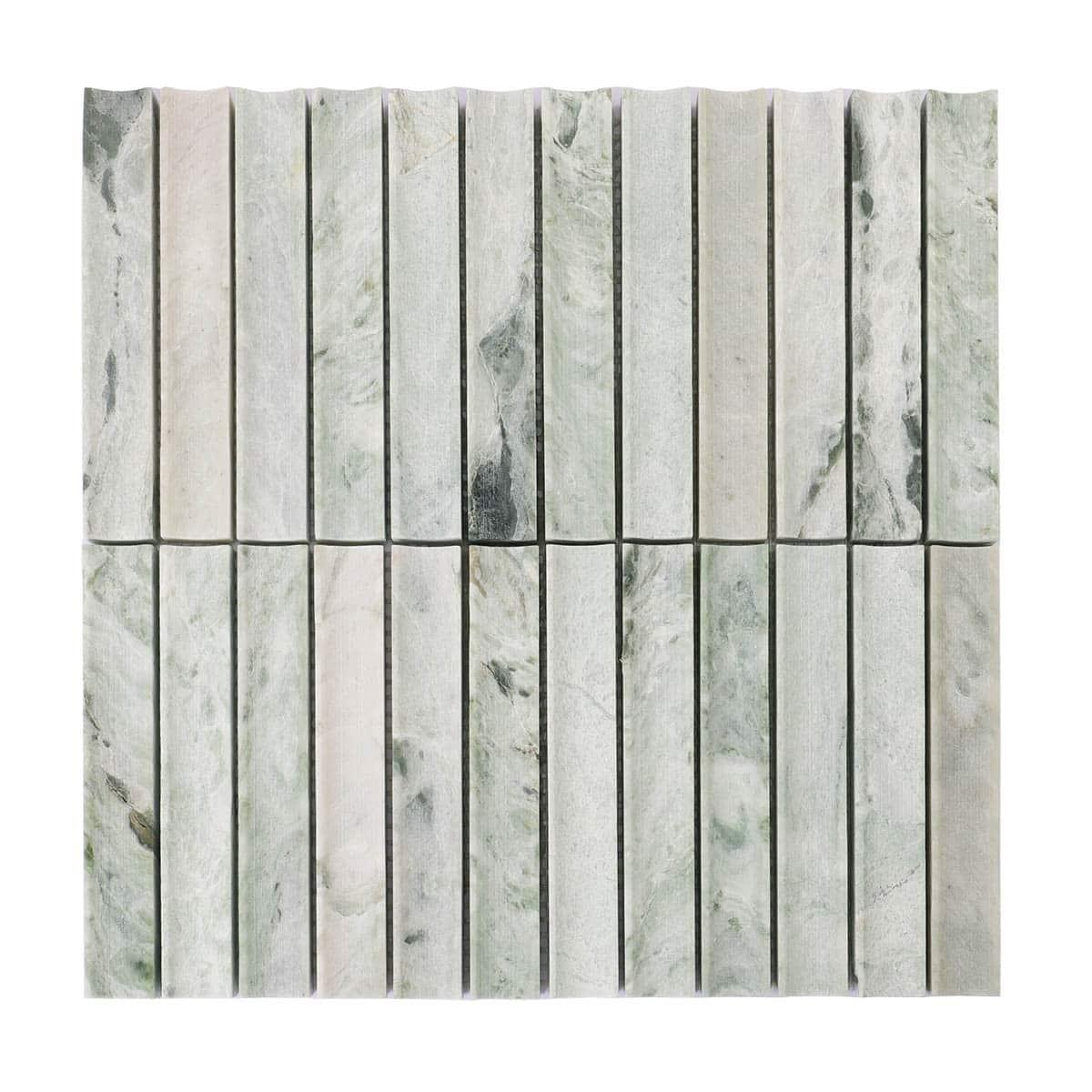 Ming Green Fluted Marble Honed Strip Mosaic Tile — mosaic rãnh sọc (fluted) bằng đá marble xanh lục