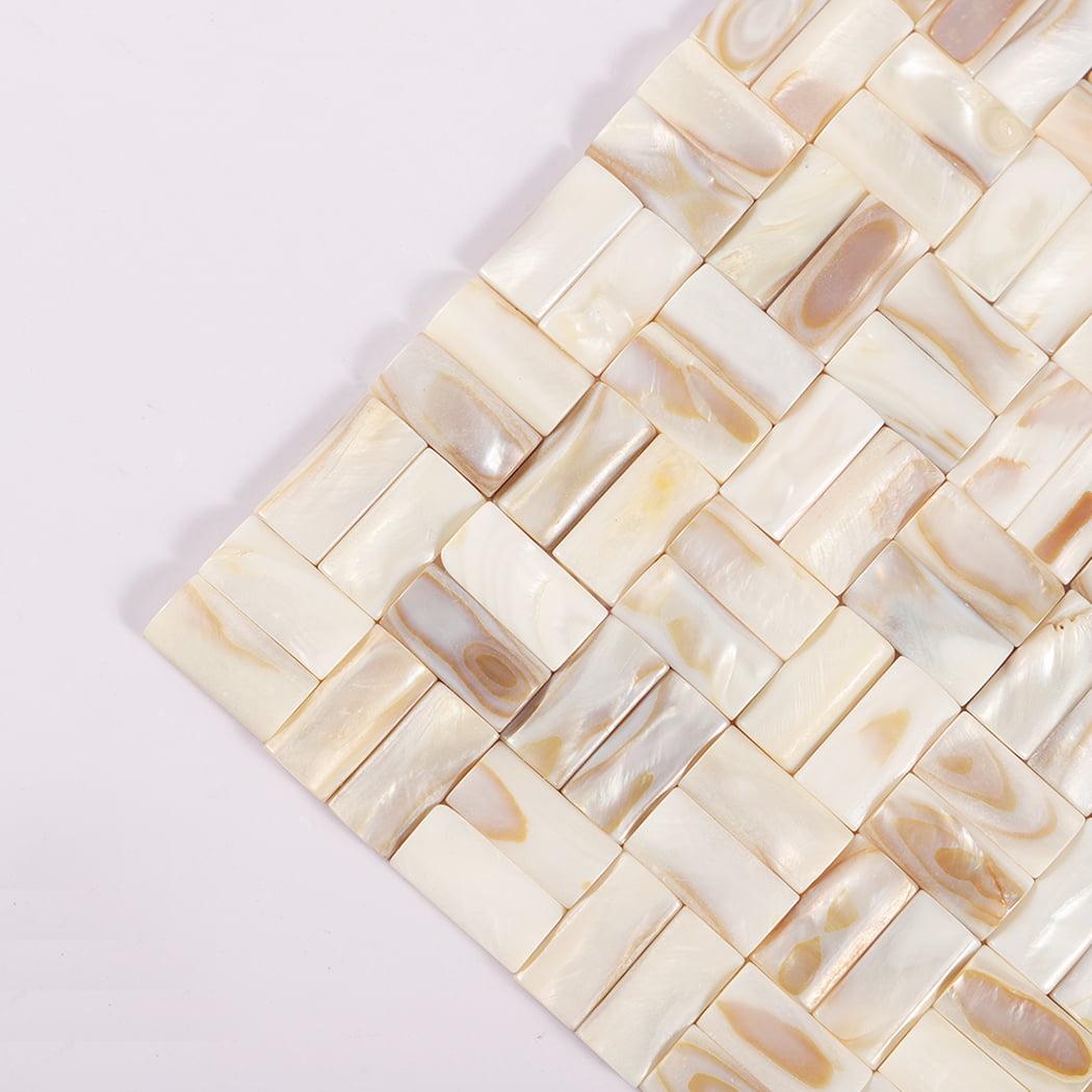 3D Beige Mother of Pearl Basket Weave Mosaic Tile — mosaic đan rổ (basketweave) bằng xà cừ beige