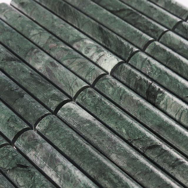 Half Round Vertical Linear Marble Tile Dark Green Fluted Mosaic — mosaic rãnh sọc (fluted) bằng đá marble xanh lục