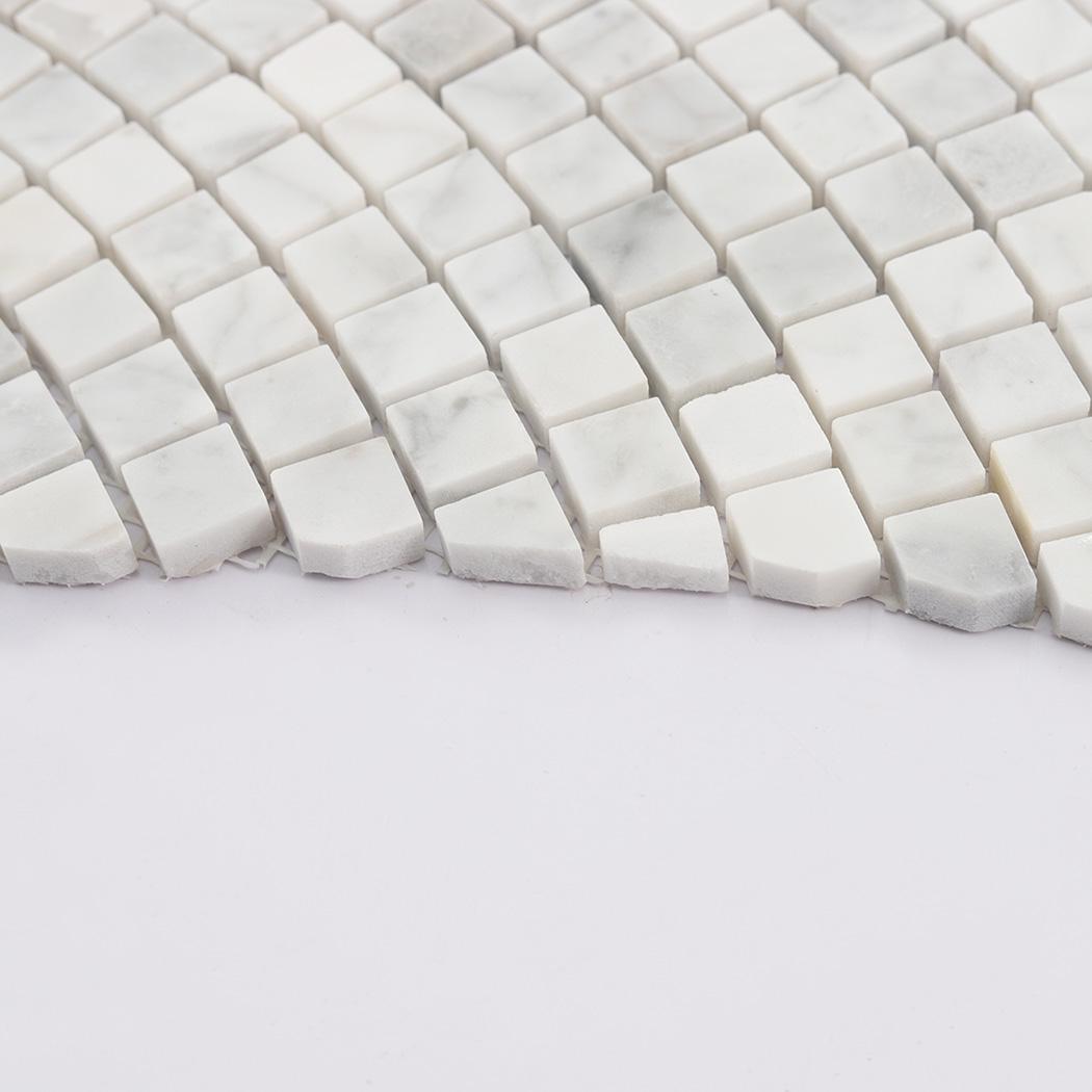 White Fan Shaped Marble Tile Hand Cut Wall and Floor Mosaic — mosaic nan quạt bằng đá marble trắng