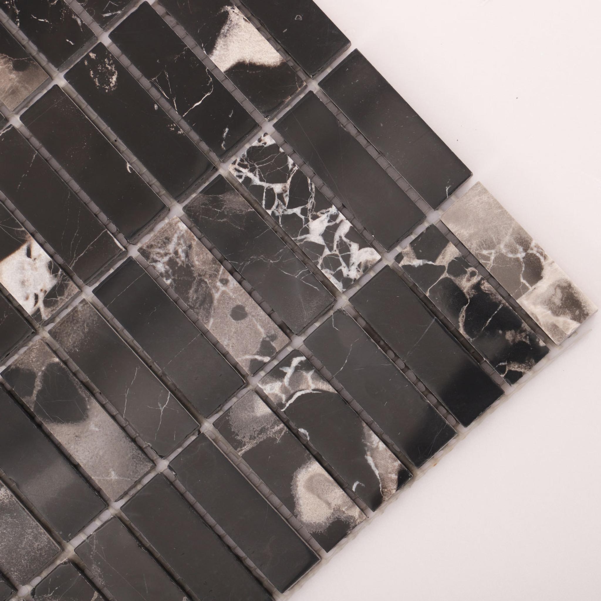 Nero Marquina Black Marble Mosaic Tiles for Bathrooms — mosaic ghép nghệ thuật bằng đá marble đen
