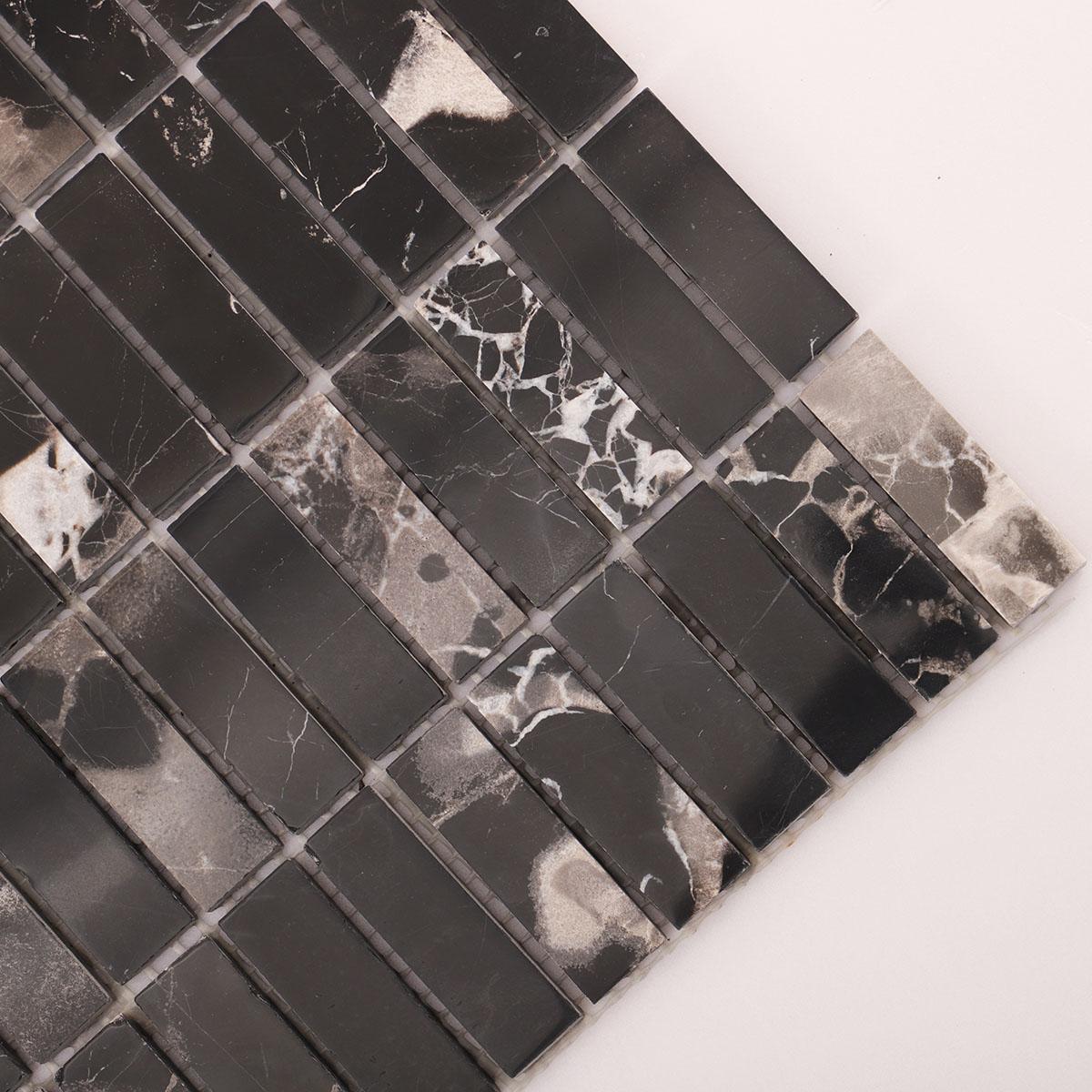 Nero Marquina Black Marble Mosaic Tiles for Bathrooms — mosaic ghép nghệ thuật bằng đá marble đen