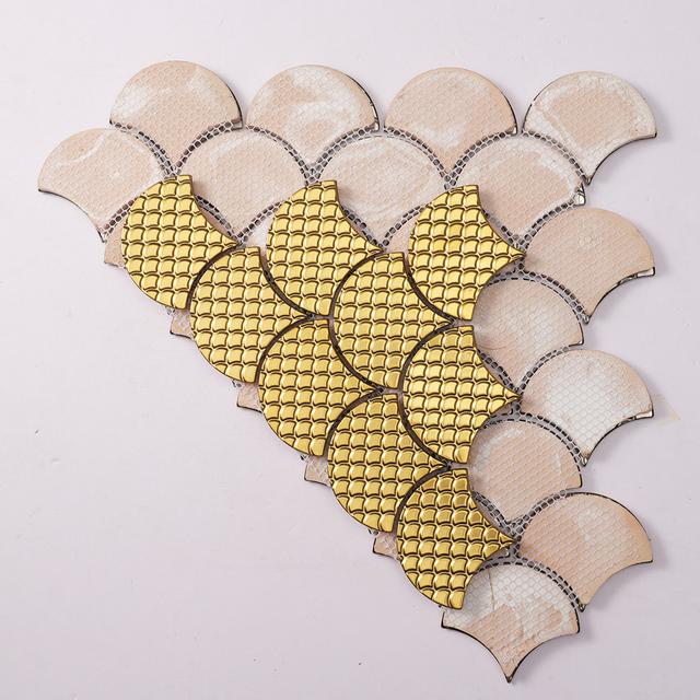 3D Gold Metal Shell Shaped Mosaic Tiles — mosaic vuông bằng xà cừ vàng