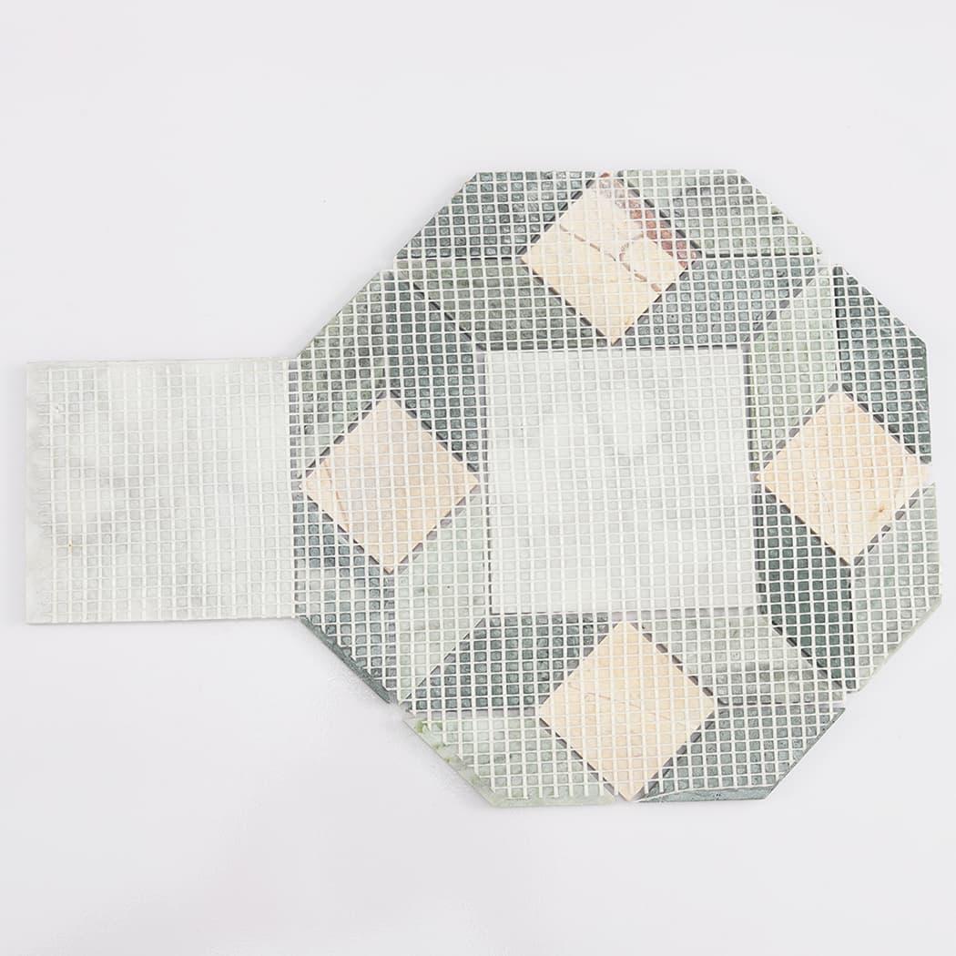 Geometric Octagon Marble Bathroom Tile Mosaic with Green and White — mosaic ghép nghệ thuật bằng đá marble trắng & xanh lục