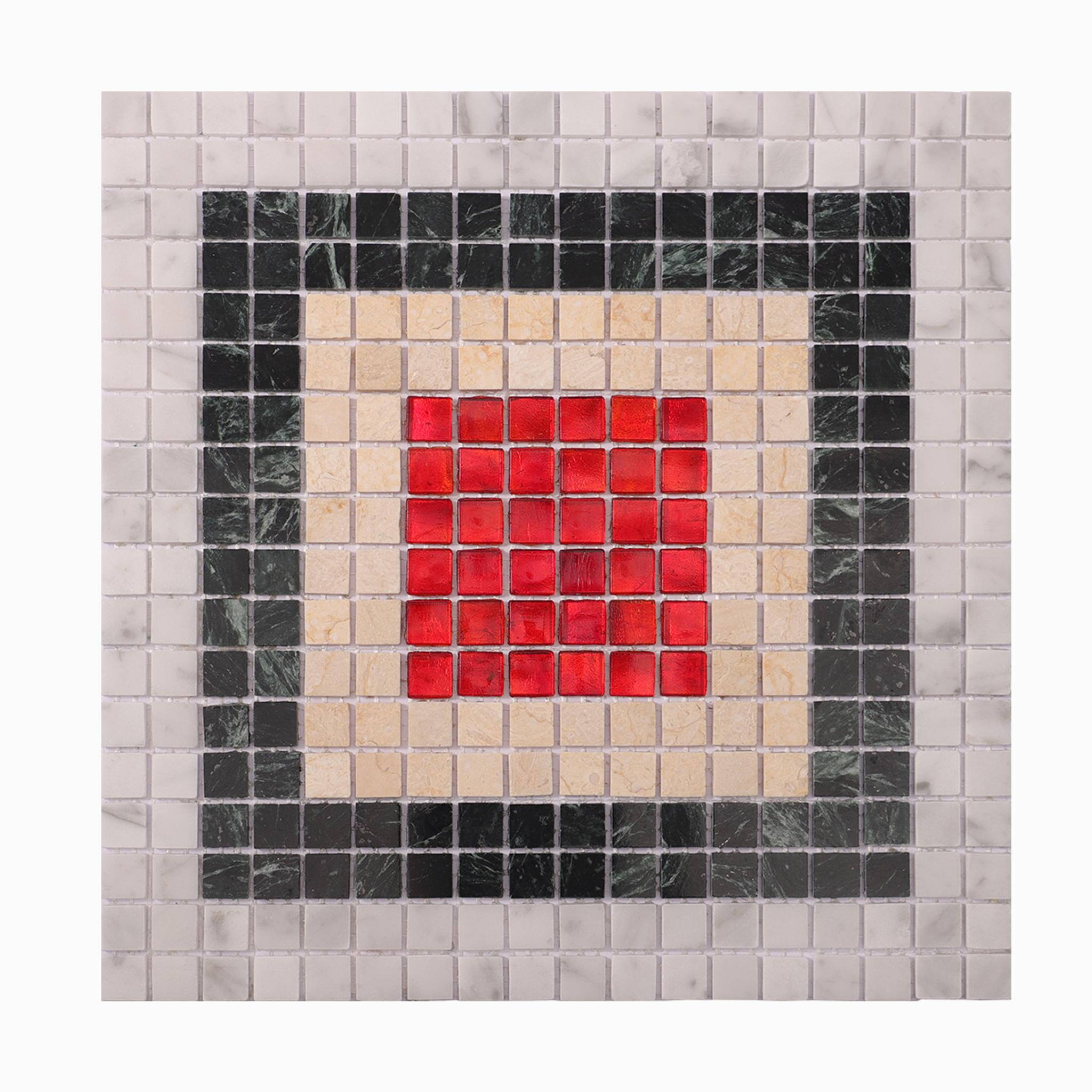 Green and White Red Dot Mosaic Tiles — mosaic ghép nghệ thuật bằng đá marble trắng & xanh lục