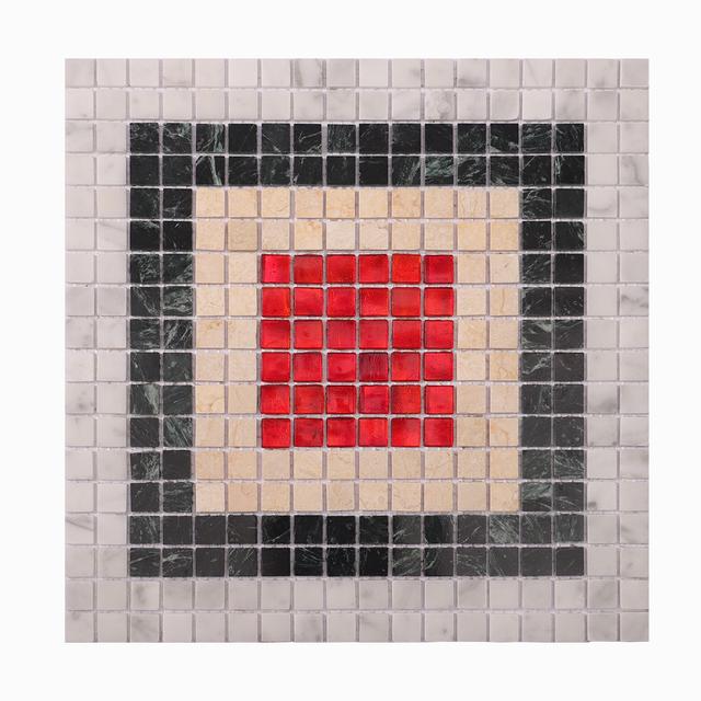 Concentric Square Marble Mosaic with Red Glass Center - Khung Vuông Đồng Tâm — Rochelle Rochelle Stone
