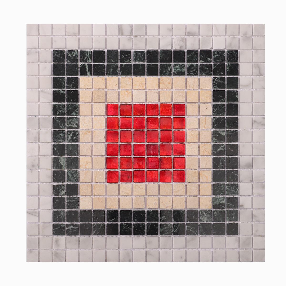 Green and White Red Dot Mosaic Tiles — mosaic ghép nghệ thuật bằng đá marble trắng & xanh lục