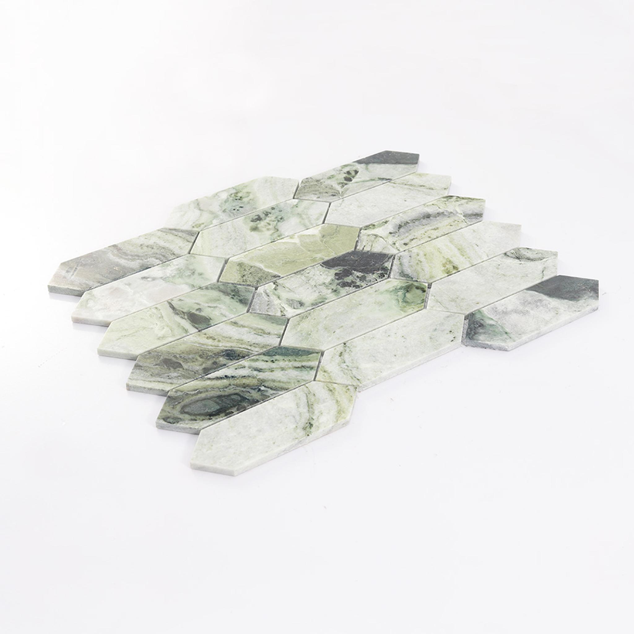 Green Elongated Hexagon Marble Tile Floor and Wall Mosaic — mosaic lục giác bằng đá marble xanh lục