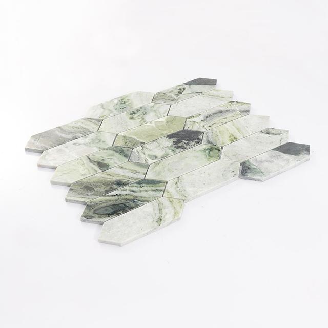 Green Elongated Hexagon Marble Tile Floor and Wall Mosaic — mosaic lục giác bằng đá marble xanh lục