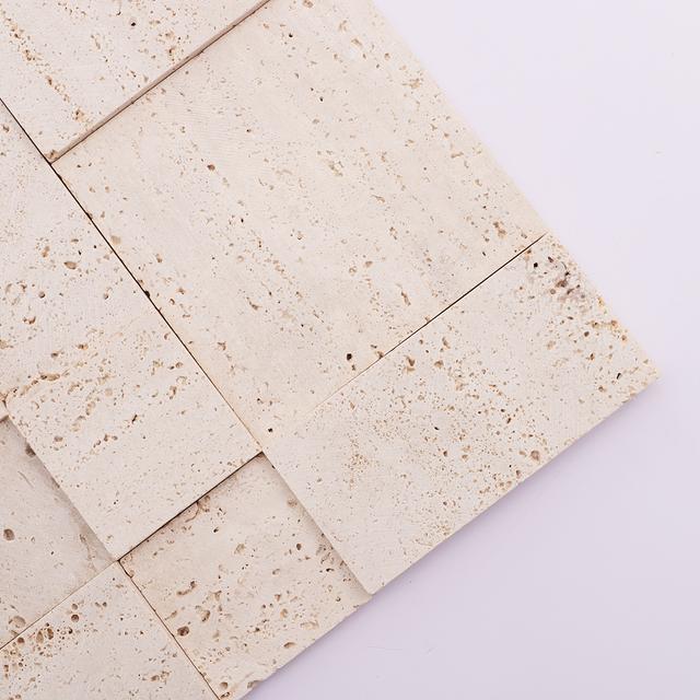 3D Beige Square Seamless Connection Travertine Marble Tile — mosaic vuông bằng đá travertine beige
