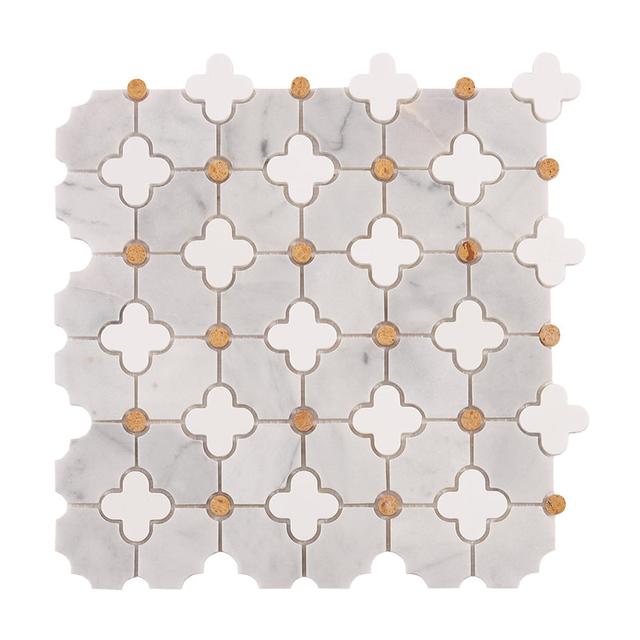 Gray and White Flower Waterjet Marble Mosaic Tiles — mosaic hoa văn waterjet bằng đá marble trắng & xám