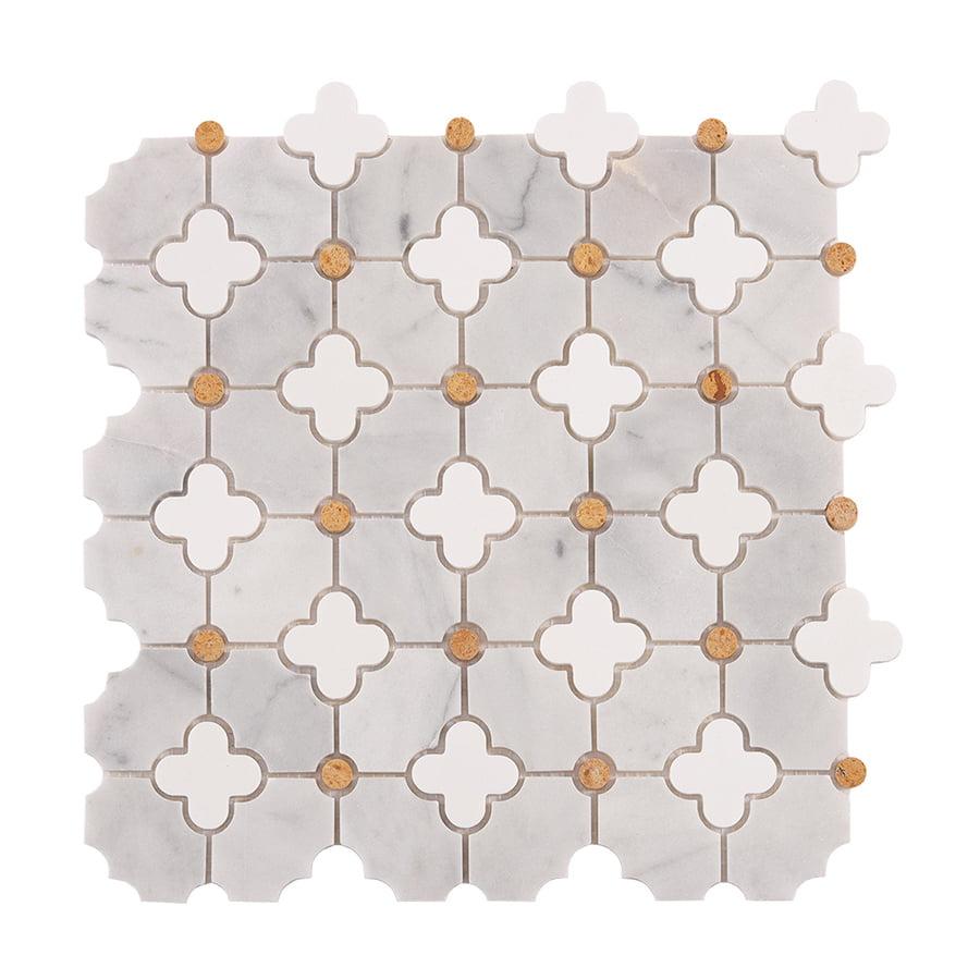 Gray and White Flower Waterjet Marble Mosaic Tiles — mosaic hoa văn waterjet bằng đá marble trắng & xám