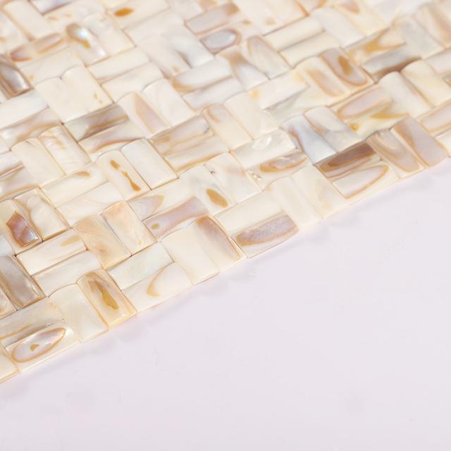 3D Beige Mother of Pearl Basket Weave Mosaic Tile — mosaic đan rổ (basketweave) bằng xà cừ beige