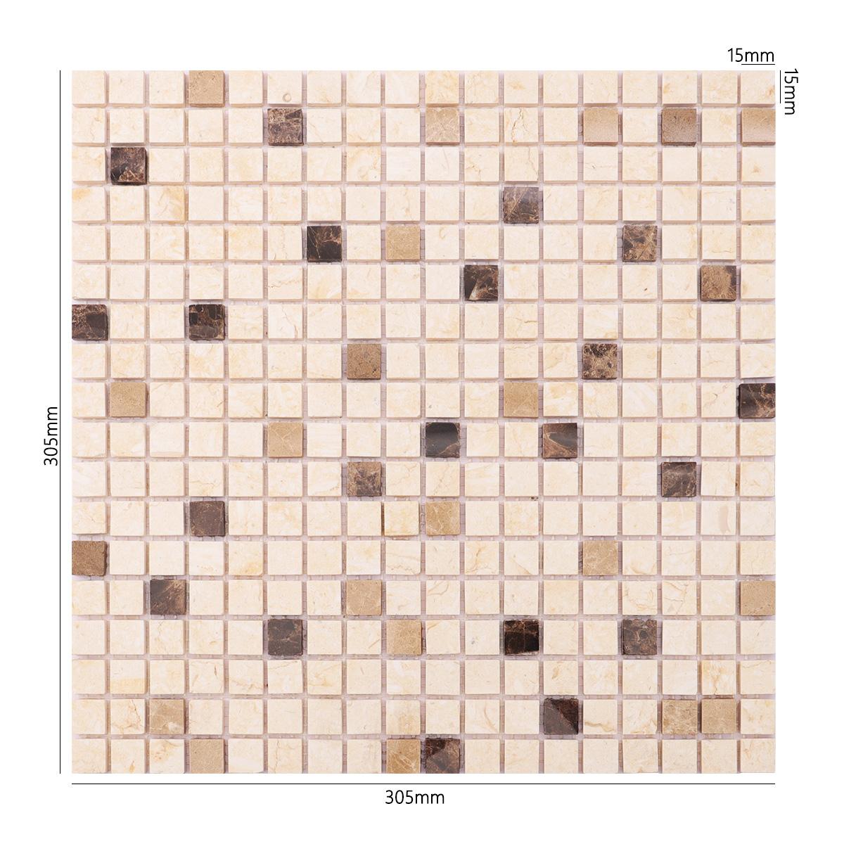 Crema Marfil and Emperador Marble Mosaic Tiles — mosaic ghép nghệ thuật bằng đá marble nâu Emperador