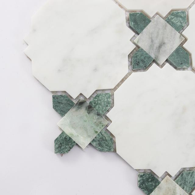 White and Green Marble Mosaic Wall and Floor Tile with Green Diamond — mosaic ghép nghệ thuật bằng đá marble trắng & xanh lục