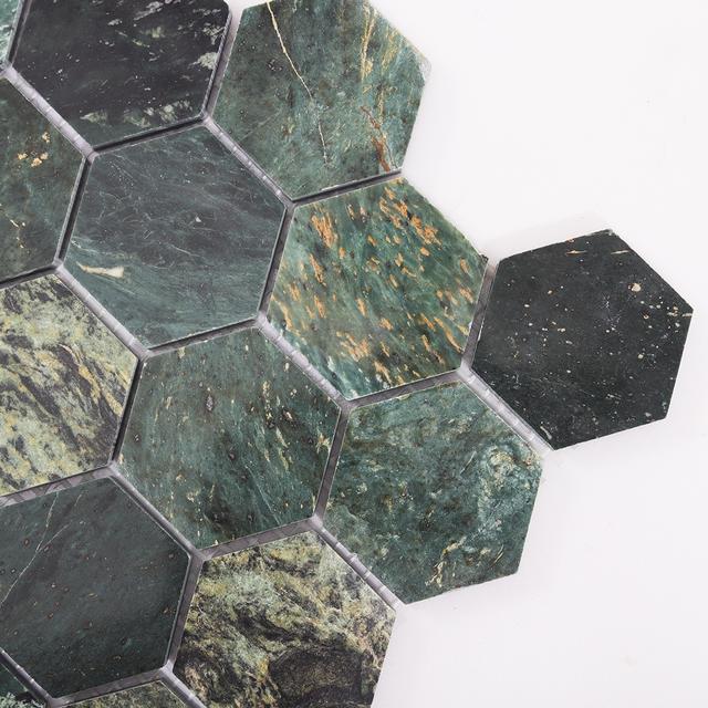 Indian Green Hexagon Natural Marble Mosaic Tile — mosaic lục giác bằng đá marble xanh lục