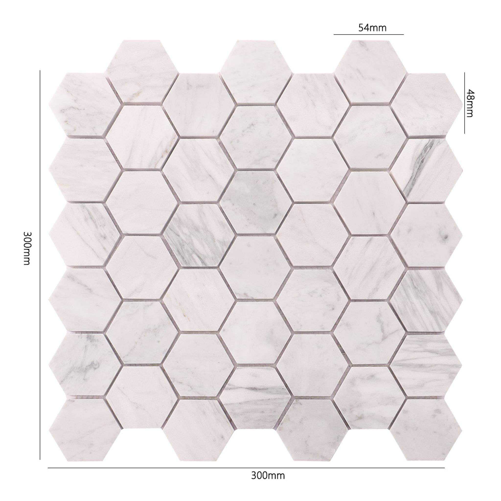 Carrara White Marble Hexagon Mosaic Tiles — mosaic lục giác bằng đá marble trắng & trắng Carrara