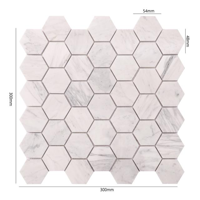 Carrara White Marble Hexagon Mosaic Tiles — mosaic lục giác bằng đá marble trắng & trắng Carrara