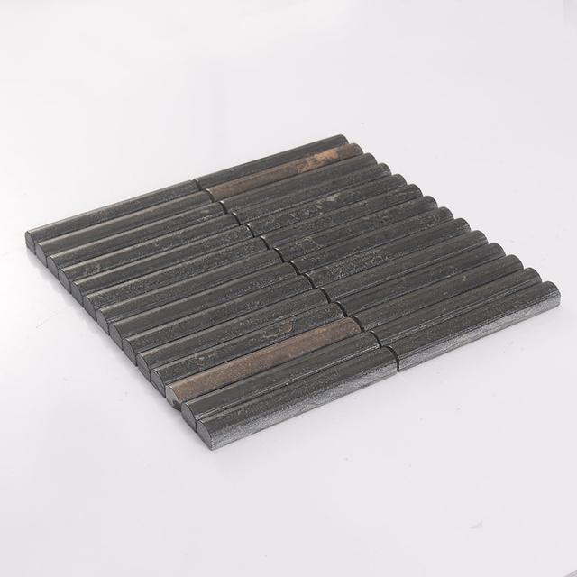 Dark Brown Fluted Marble Mosaic — mosaic rãnh sọc (fluted) bằng đá marble nâu trầm