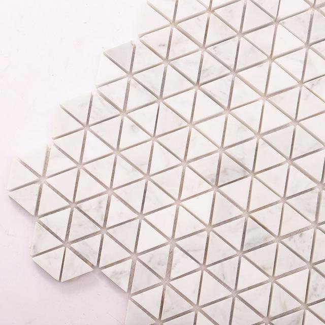 Carrara White Marble Geometric Triangle Mosaic Tiles — mosaic ghép nghệ thuật bằng đá marble trắng & trắng Carrara