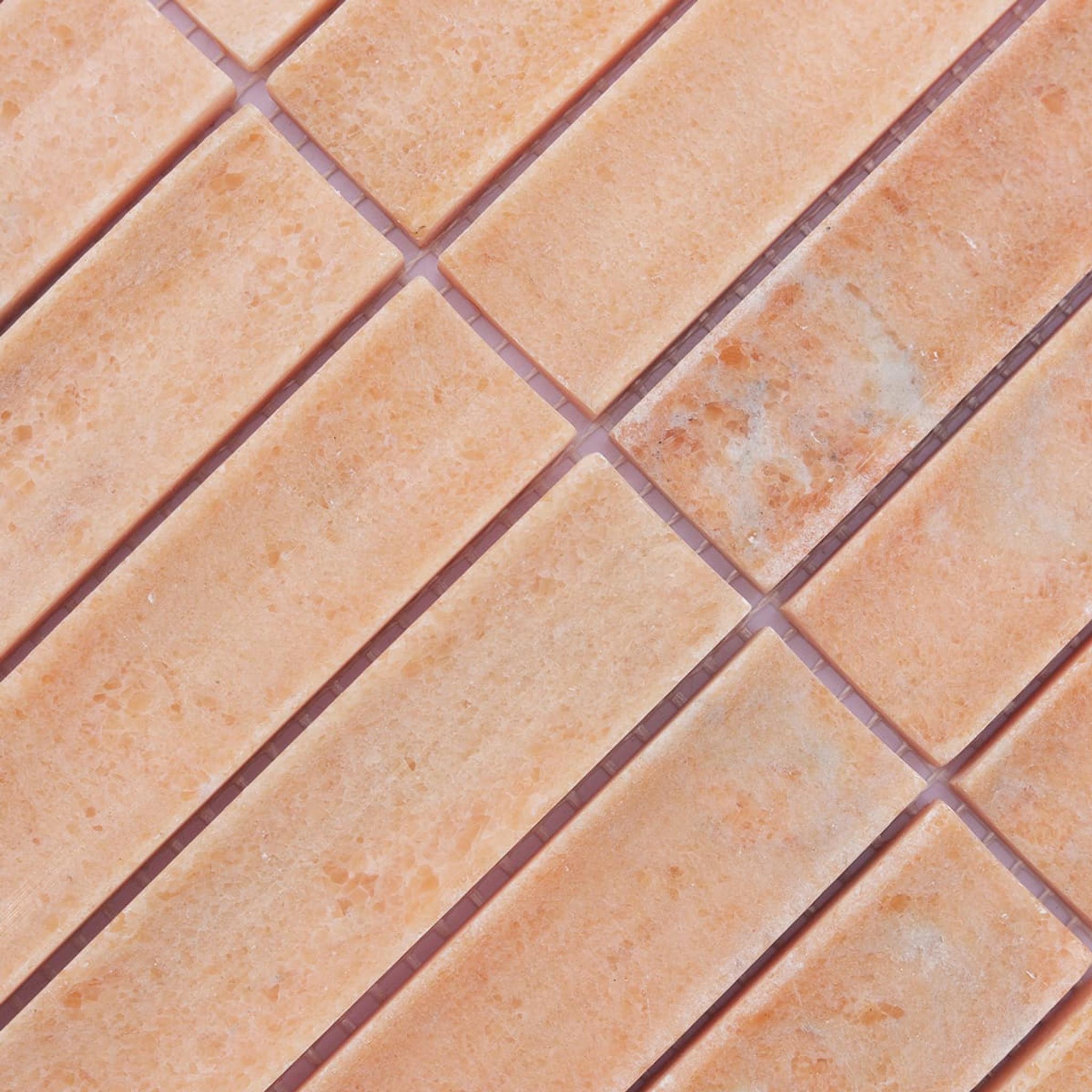 Orange Fluted Marble Mosaic Tile for Wall — mosaic rãnh sọc (fluted) bằng đá marble tự nhiên