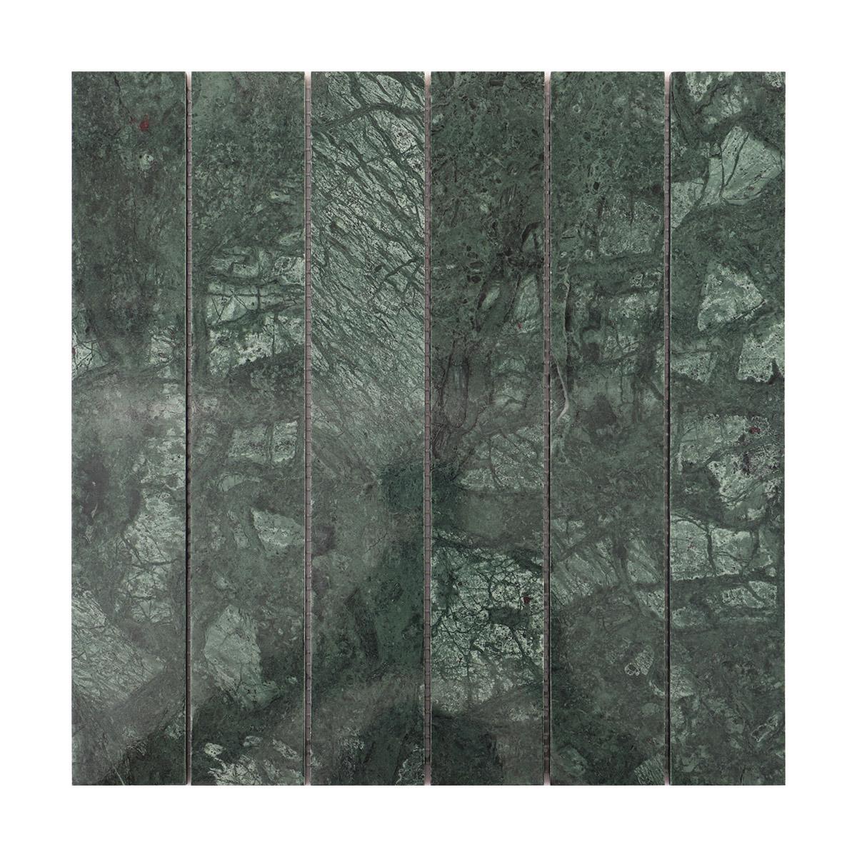 Long Stripe Dark Green Marble Vertical Subway Tile — mosaic subway (gạch thẻ) bằng đá marble xanh lục