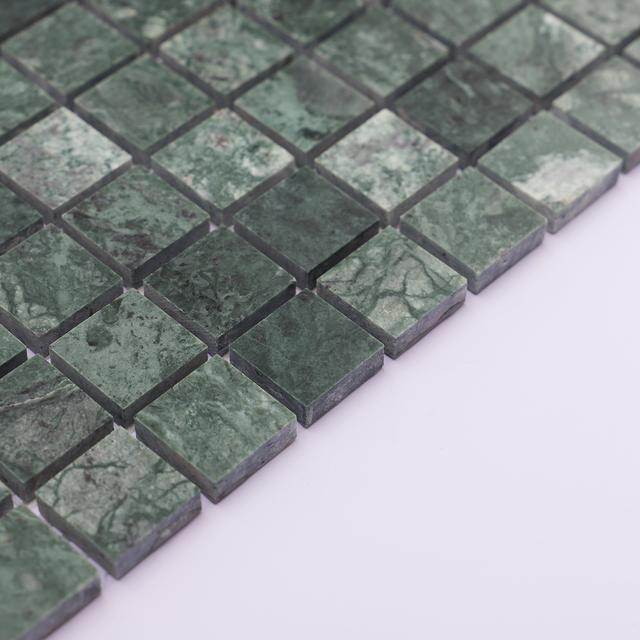 Green Square Honed Natural Marble Mosaic Tiles — mosaic vuông bằng đá marble xanh lục