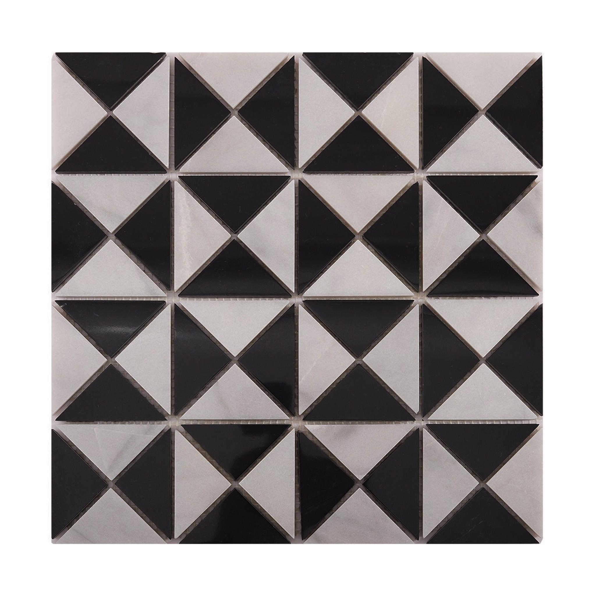 White and Black Triangle Windmill Marble Tiles — mosaic ghép nghệ thuật bằng đá marble đen & trắng