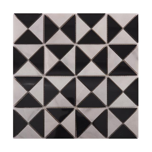 White and Black Triangle Windmill Marble Tiles — mosaic ghép nghệ thuật bằng đá marble đen & trắng